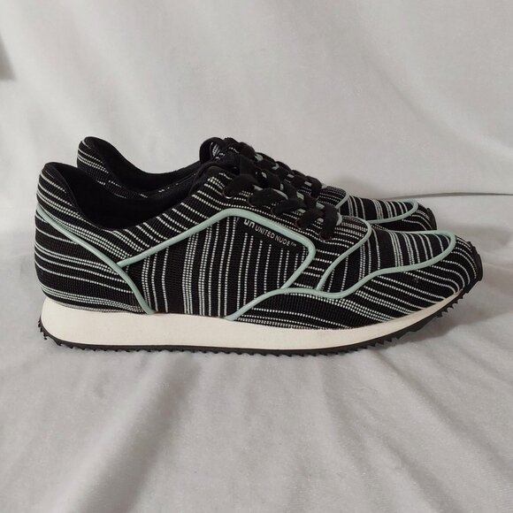 NWOT! United Nude "Runner" Tie Sneakers Black w Green Stripes - 39 (8) - Picture 5 of 9